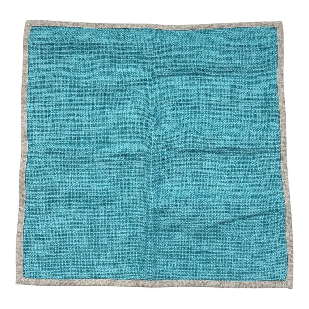 Pottery Barn Cotton Basket Weave Turquoise Woven Pillow Cover Tan Trim NEW